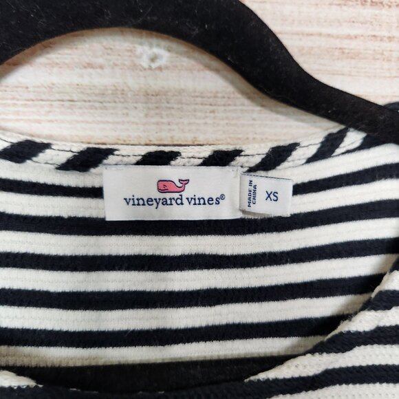 VINEYARD VINES Black White Striped Ruffle Bottom Top Long Sleeve Size XS - Picture 9 of 14